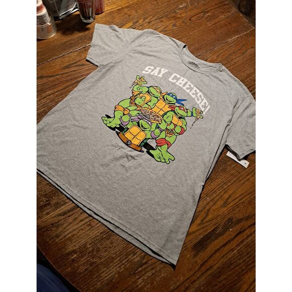 New TMNT Say Cheese Turtles Pizza Tee XL Nickelodeon NWT Gray Short Sleeve Shirt - Picture 1 of 2